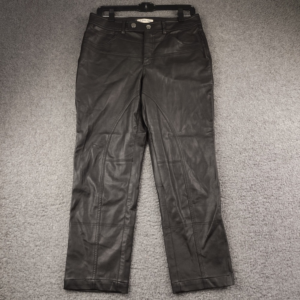 We The Free Free People Black Vegan Leather Moto Pants Size 6 High Rise Cropped